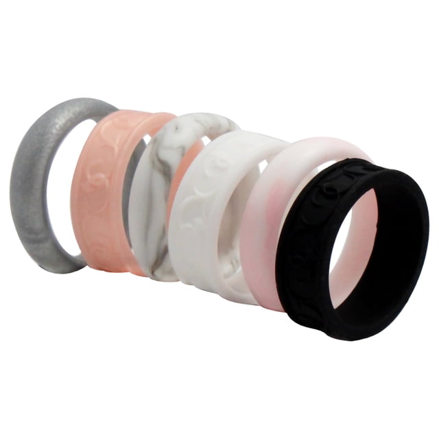 Juego de anillos de boda de silicona con flores - Mármol de ROQ para mujer - Anillo de 6 x 9 mm