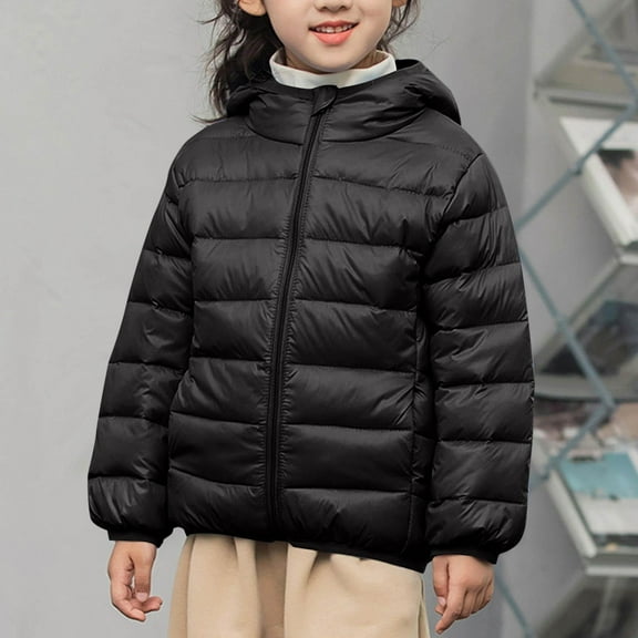 Tdoqot Girls Winter Coats with Hood- Lightweight Loose Warm Casual Full Zip Kids Quilted Jacket Black Size 8