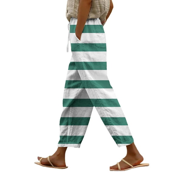 iHPH7 Pull On Pants for Women Fall Clothes Trousers Pants for Women Casual Pants for Women Loose Pants for Women Wide Leg Pants Woman Linen Clothing Green L