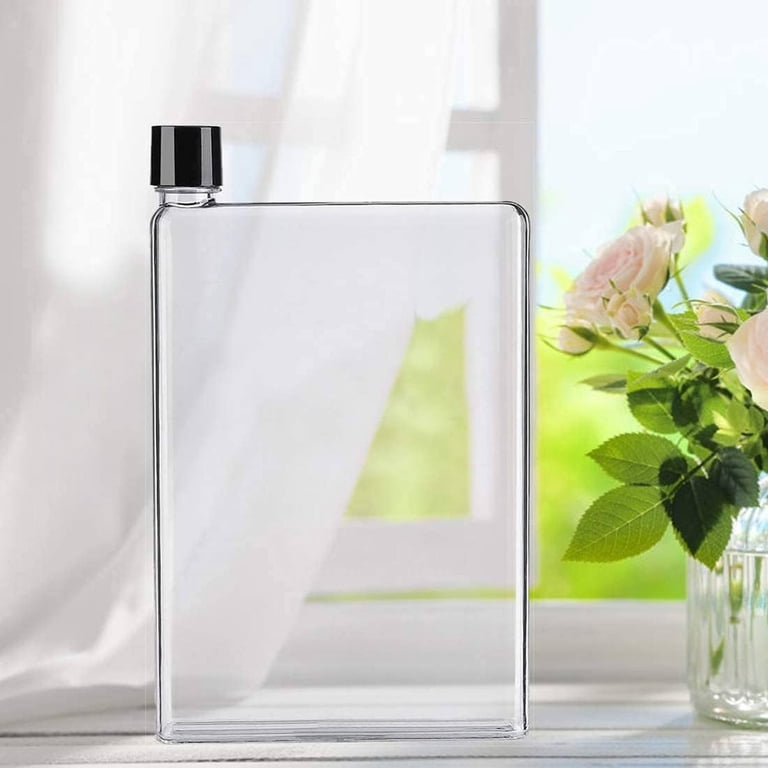Flat Water Bottle (Slim Hydration Bottle, Low Profile Water Flask), 750Ml Transparent Slim Flat Bottle, Leak Proof Purse Water Bottle for Camping,