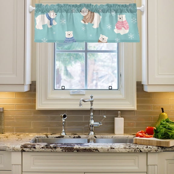 Bear Curtain Valance 54x18in Treatment Decor Blackout Rod Pocket for Windows Living Room Kitchen
