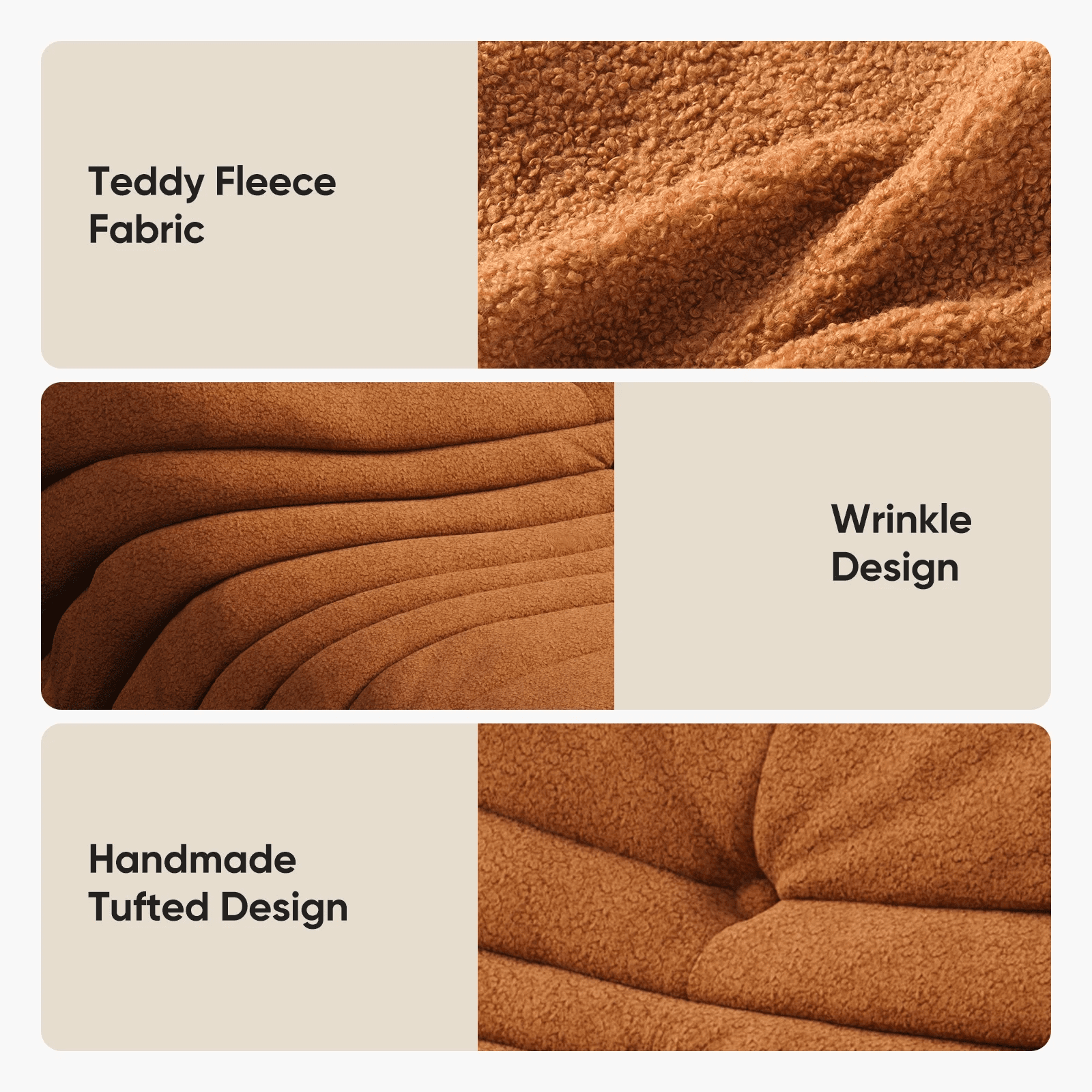 Raffle Pinker Bean Bag Chair for Adults, Comfy Fireside Chair Bean Bag Sofa with Memory Foam, Large Lazy Sofa for Living Room Bedroom Office, Orange