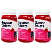 3 Pack - LEADER Glucose Tablets, Energy and Blood Sugar Support, Raspberry Flavor, 50 Chewable Tablets
