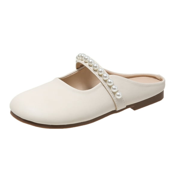 TOWED22 Mary Jane Shoes for Women Buckle Strap Ballet Flats Comfortable Leather Dress Shoes(Beige,8)