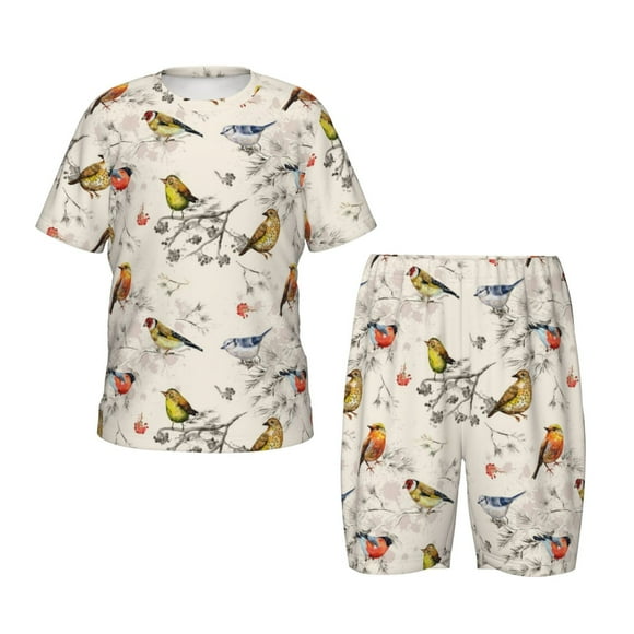 Balery Little Birds Conjunto de Pijama Infantil de Manga Corta con Estampado – Ropa de Dormir de Algodón Suave-Large