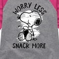 thumbnail image 3 of Peanuts - Worry Less Snack More Snoopy - Toddler & Youth Girls Raglan Graphic T-Shirt, 3 of 6