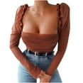 thumbnail image 2 of YFPWM 2022 Shirts for Women Business Casual Tops Bandana Tops Yoga Tops Dog Print Top Ruffled Tube Ruffle Tight Long Sleeve Mesh Tops, 2 of 7