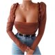 thumbnail image 1 of Camiseta de malla de manga larga ajustada con volantes de tubo con volantes sexy informal a la moda para mujer Pompotops  gfhjh19033, 1 of 8