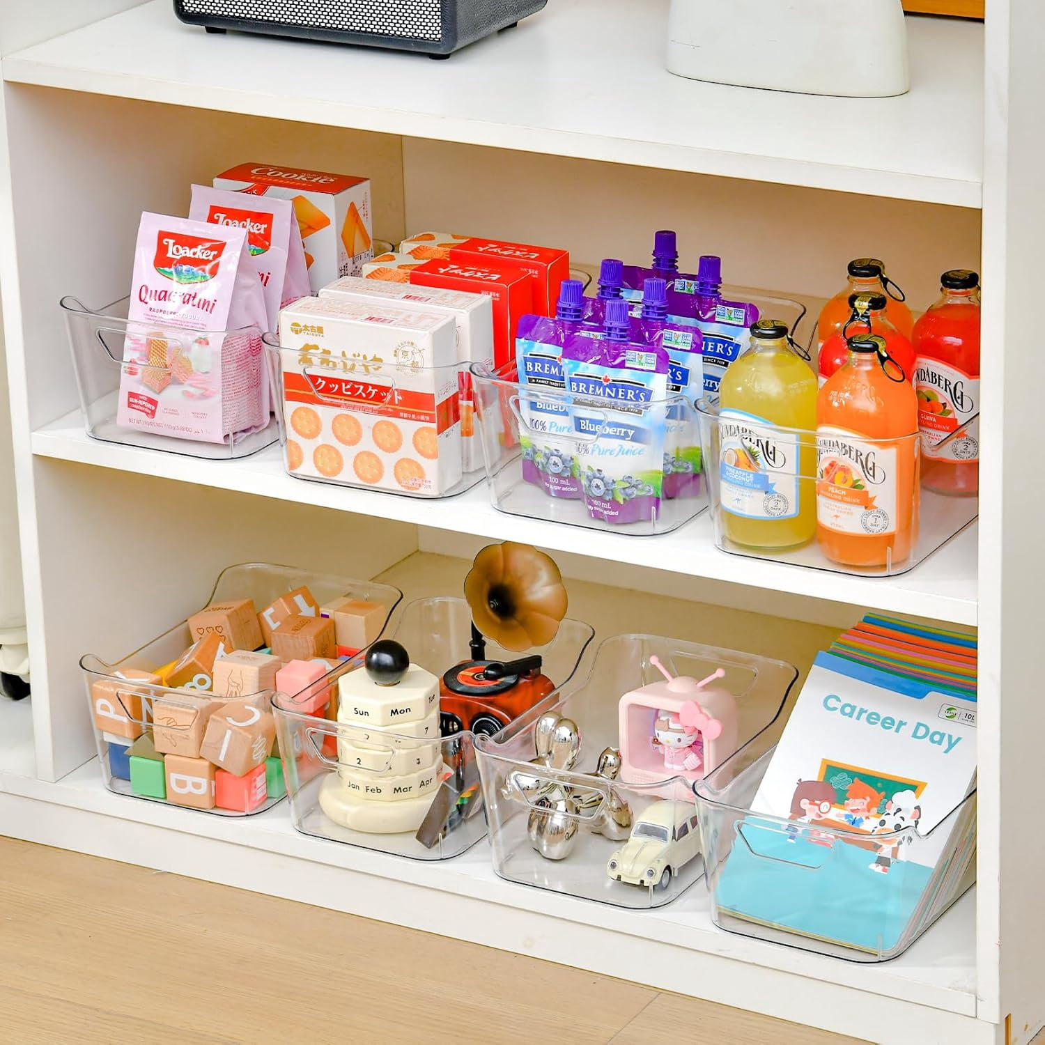 6 Pack Clear Plastic Storage Bins, Pantry Organizers and Storage, Clear Pantry Organizer Bins, Plastic Containers with Handle for Kitchen,Freezer,Cabinet,Closet,Bathroom Under Sink Storage