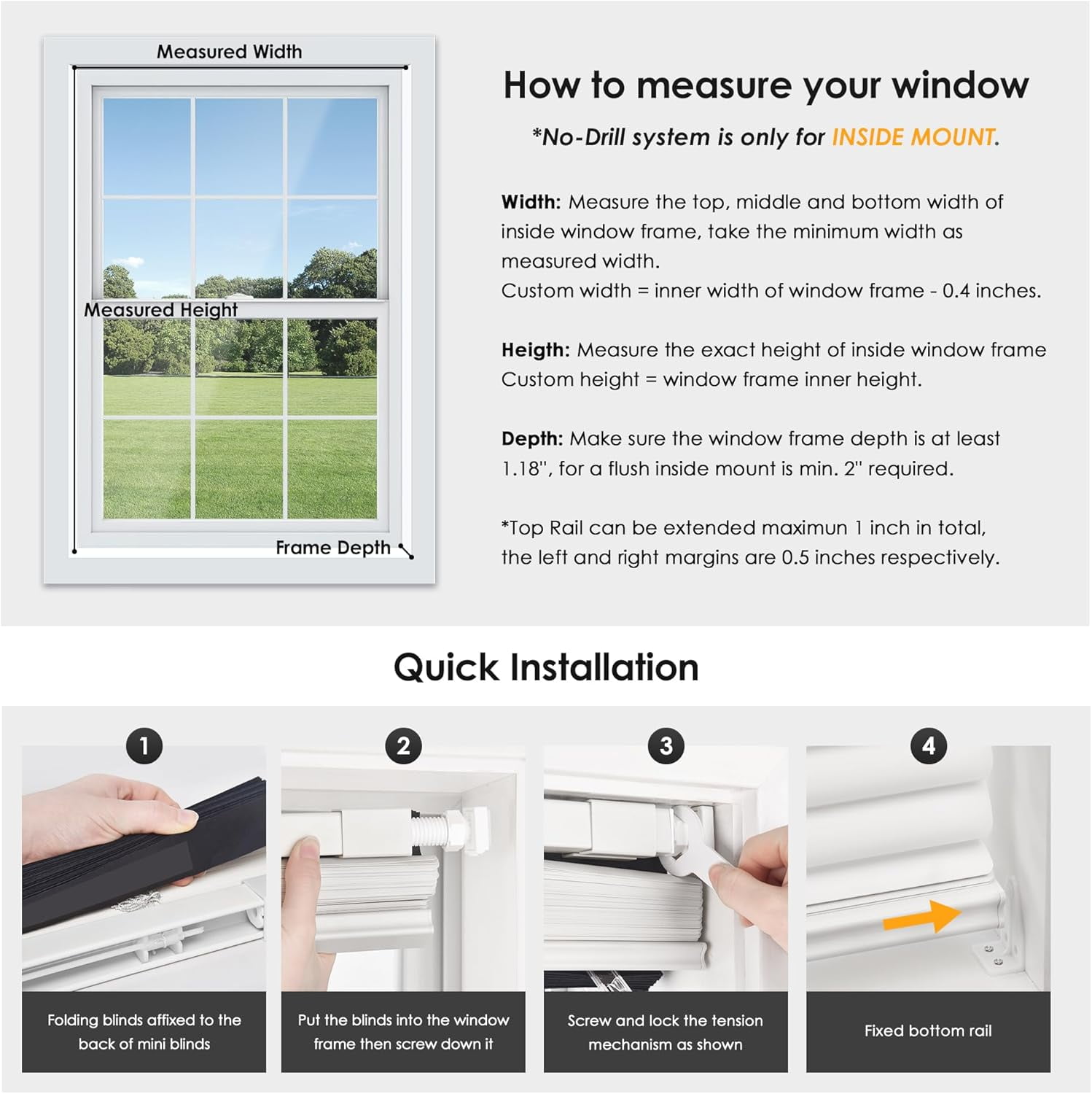 LazBlinds No Tools No Drill Cordless 1" Vinyl Mini Blinds, 100% Blackout Blinds for Indoor Windows, Room Darkening Privacy Window Blinds and Shades for Interior, 30" W x 64" H, White