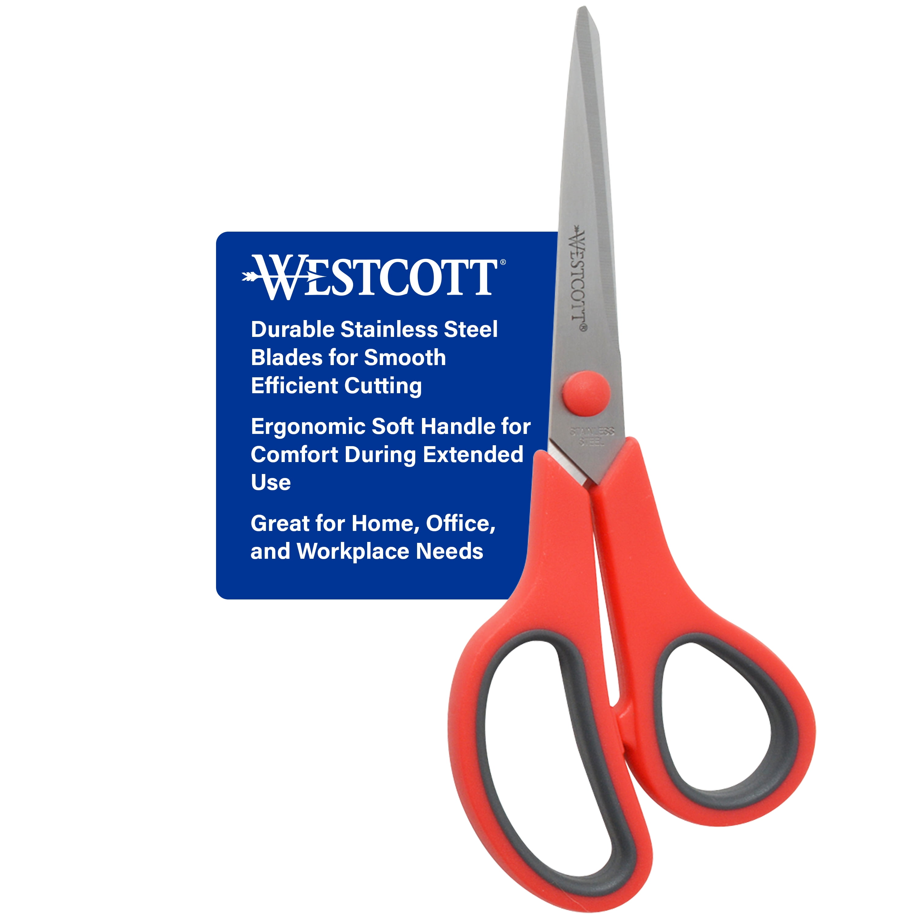 Westcott 8 Inch Straight Stainless Steel Scissors with Soft Handles, Assorted Colors, Pack of 15
