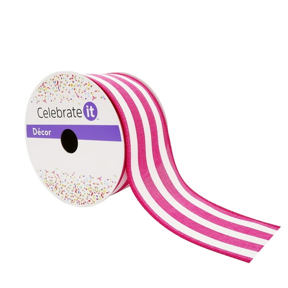 12 Pack: 2.5" x 25ft. Faux Linen Wired Thick Striped Ribbon by Celebrate It Decor