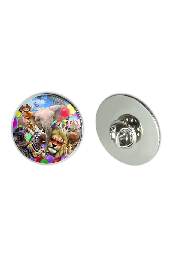 Africa Animal Beach Party Selfie Lion Giraffe Zebra Wildebeest Rhino Metal 1.1" Tie Tack Hat Lapel Pin Pinback