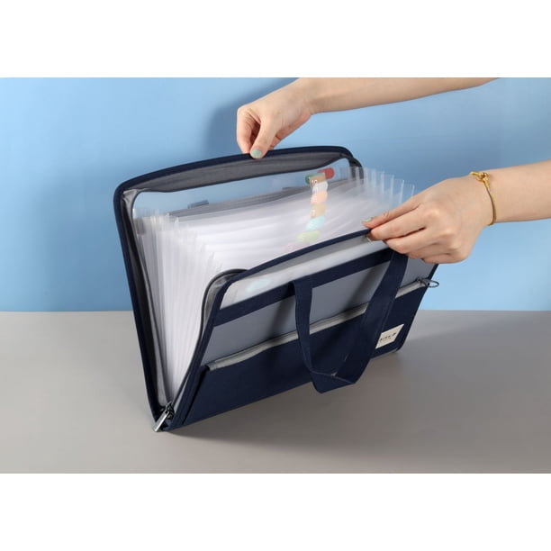 Carpeta de archivos expandible con 13 bolsillos (negra) y cierre de cremallera, organizador de documentos de plástico tamaño A4 con práctico bolsillo frontal para oficina.
