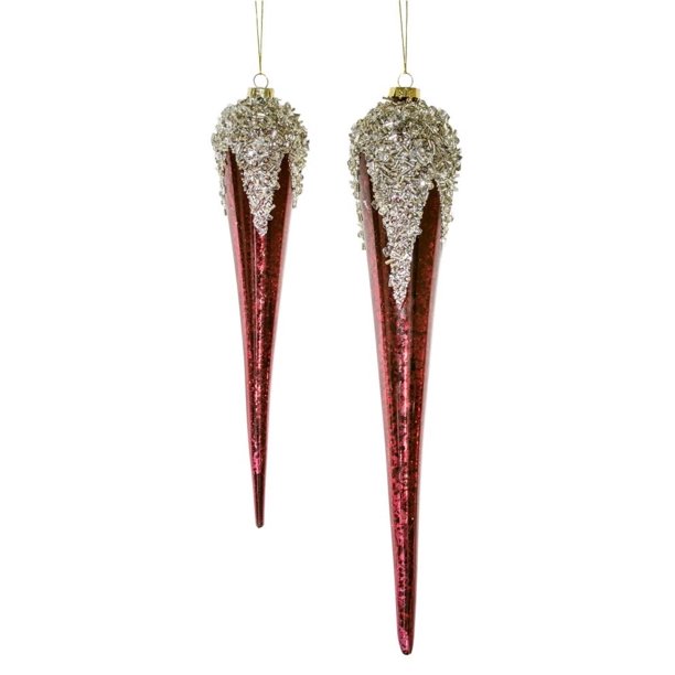 Set of 6 Red and Silver Decorative Icicle Drop Christmas Ornaments 14.