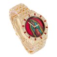 thumbnail image 3 of Charles Raymond The Virgin of Guadalupe Blessed Dial - Mens Hip Hop Metal Blinged Out Iced Out Wristwatch - Blood Red Baguettes and Clear Rhinestones on Trim - ST10226 BGS Single (Gold ST10361B), 3 of 3