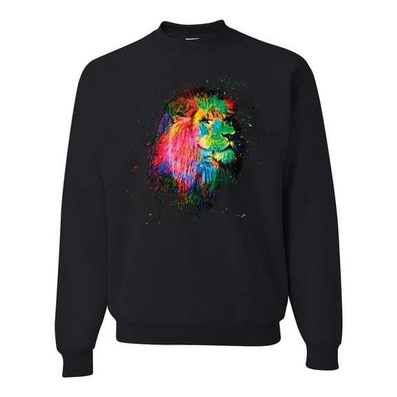 Lion Paint Art Splatter Abstract Art Animal Lover Unisex Crewneck Graphic Sweatshirt, Black, Small