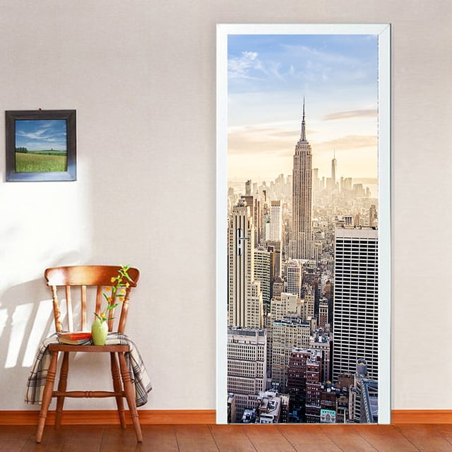 (95x215cm,T) Etiqueta de la puerta Efecto Trompe l'oeil 3D Interior PVC Pegatinas de pared para decoración de la pared Sala de estar Cocina Dormitorio Baño Papel pintado BRI Rojo Verde
