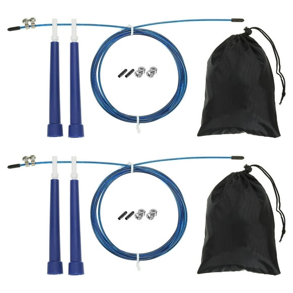 Unique Bargains Speed Jump Rope Adjustable Speed Skipping Rope with Storage Bag and Spare Parts Blue 2 Set