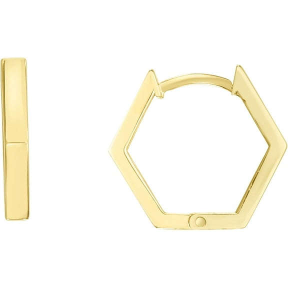 Floreo 14k Yellow Gold or Yellow Gold and White Gold 12.7mm Hexagon Huggie Earrings