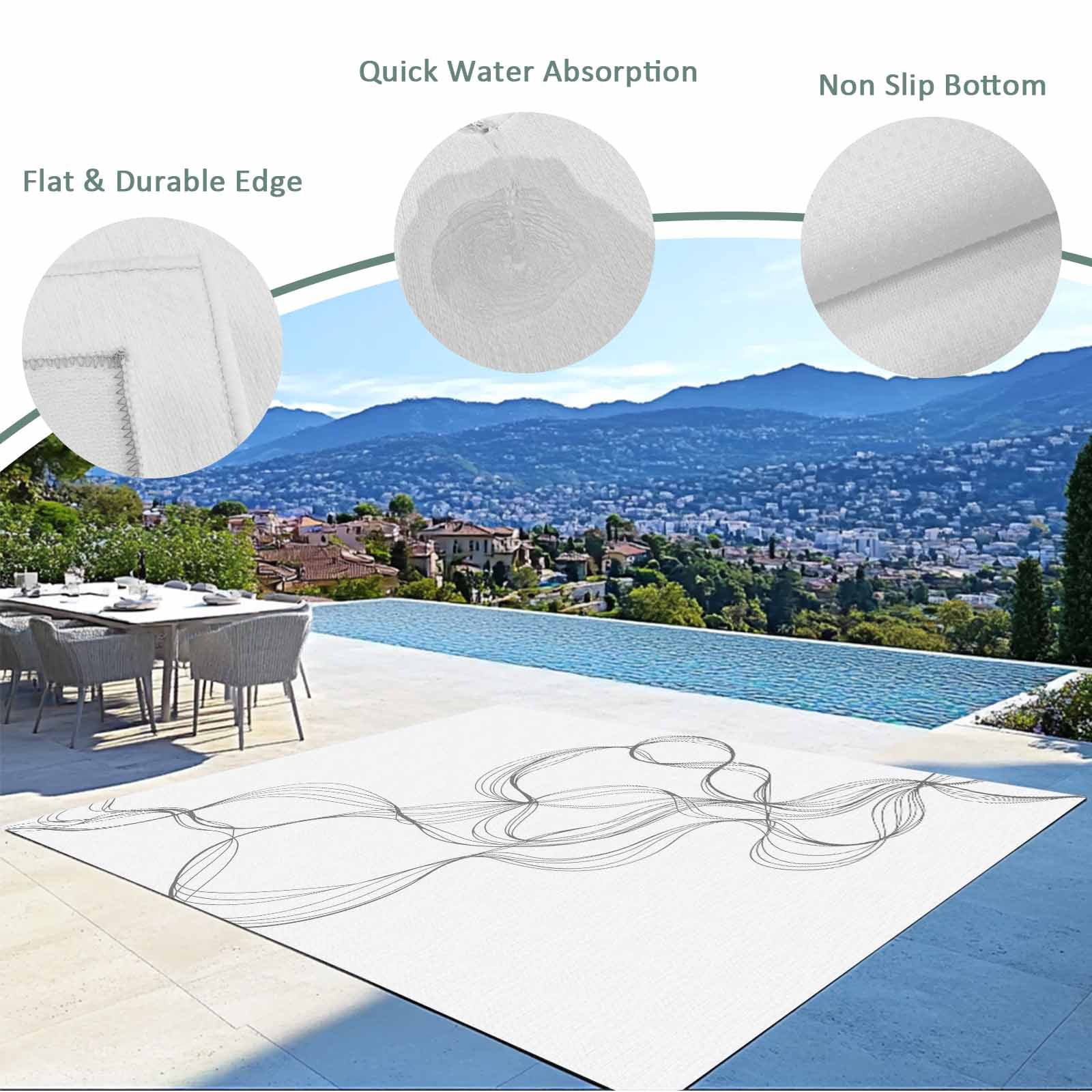 Outdoor Rug 3x5 ft White Twisted Lines Outdoor Large Area Rug Non Slip Rubber Abstract Art Front Door Mat RV Rug Camping Carpet Patio Outdoor Rugs for Backyard Balcony Deck Porch Indoor