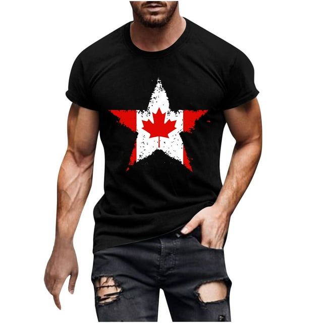 Pisexur T Shirts for Man , T-Shirt à Manches Courtes Col Rond Imprimé Drapeau Canadien pour Hommes - Noir, G Chemises de Golf Hommes & Chemises Hommes
