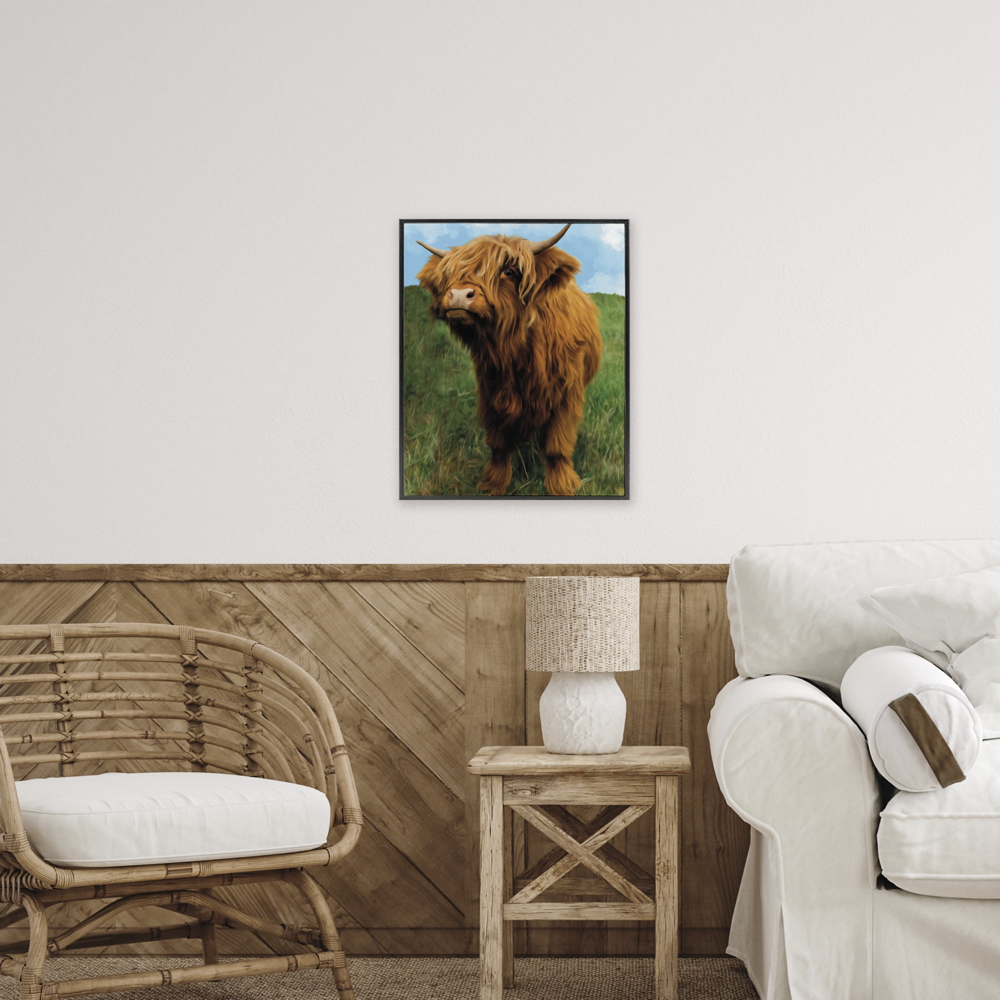 Stupell Industries Mini Highland Cow Calf Black Framed Giclee Art, design by Renel Peters
