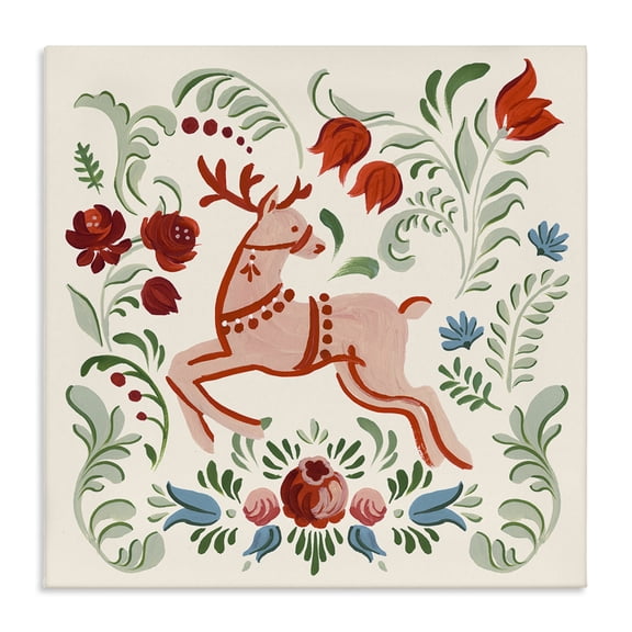 Stupell Industries Bohemian Festive Floral Reindeer Canvas Art, 17 x 17, by Victoria Barnes