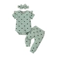 thumbnail image 2 of DAETIROS Kids Girl Outfit Set 3 Piece Heart Print Romper Pants Headband Soft Ruffle Sleeves Gift Set Green 0-6 Months,Size 6-12 Months, 2 of 6