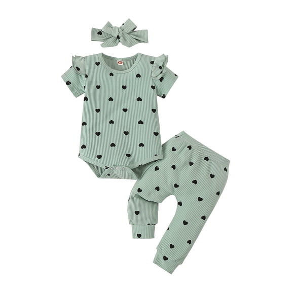 Fesfesfes Newborn Baby Clothes Romper Pants Infant Toddler Girl's Outfits Flying Sleeve Long Sleeved Round Neck Outfits Headband Set