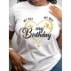thumbnail image 1 of Camisetas para mujer, de verano, casual, manga corta, cuello redondo, con estampado, color blanco negro, blusaMy Birthday Graphic Print T-Shirt, Short Sleeve Crew Neck Casual Top For Summer & Spring, 1 of 7