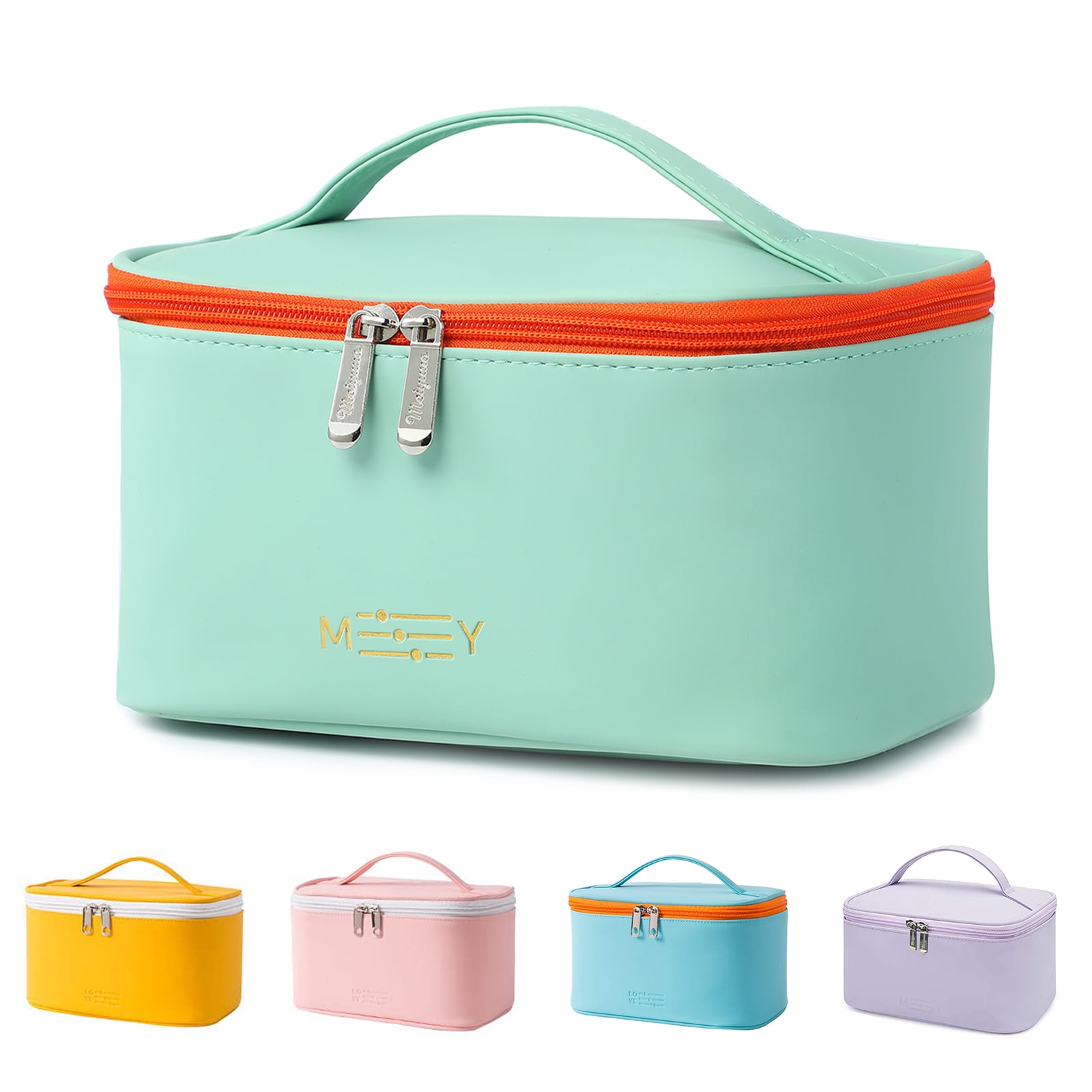 Preppy Makeup Bag Travel Cosmetic Bags Small for Women Girls Zipper Pouch  Case Organizer Waterproof Cute (Beige) 