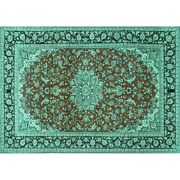 Ahgly Company Indoor Rectangle Medallion Turquoise Blue Traditional Area Rugs, 8' x 12'