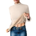 thumbnail image 4 of Splozh Tight Long Sleeve Shirts for Women Long Sleeve Shirts for Women Crewneck Solid Undershirt Pullover Casual Lightweight Warm Blouse Tops Beige,2XL, 4 of 9