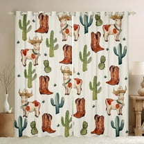 Homewish Western Cactus Plant Black Out Curtains, Cartoon Cowboy Cowgirl Boot Curtains Pack of 2 (42x63 Each), Teens Kids Boys Girls Bedroom Curtains, Curtains and Drapes Decor