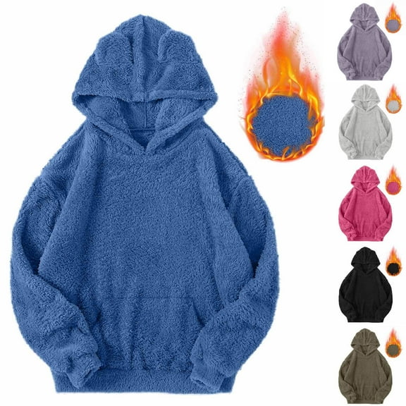 Agkizg Womens Fall Clothing Plus Size Womens Tops Long Sleeve Blouses Ear Plushs Pullover Hoodie Pajama Long Sleeve Pocket Top for Fall Winter Night Wear XXL