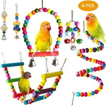 Parakeet Toys, Small 6 Pcs Colorful Bird Toys for Parakeets,Pet Bird Cage Hammock Swing Climbing Ladders Chewing Toy Mirror Hanging Bell Wooden Perch for Budgerigar,Conures, Love Birds,etc
