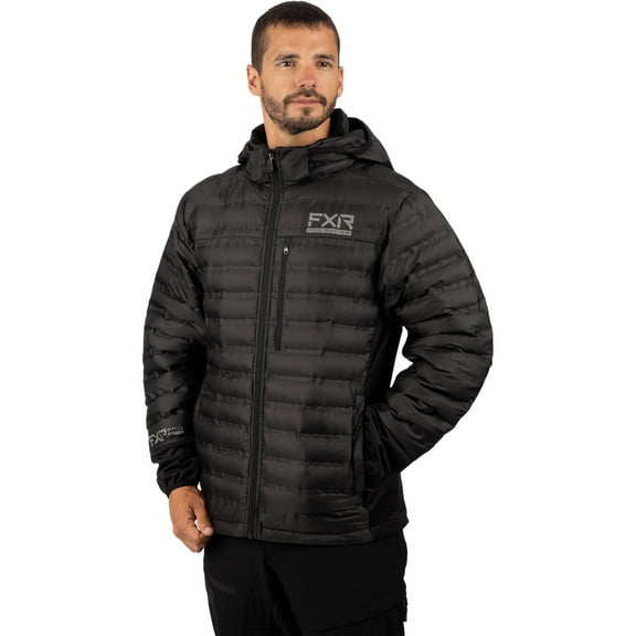 FXR  Mens Podium Hybrid Quilted Hoodie Full-Zip Synthetic Down Warm Black Ops