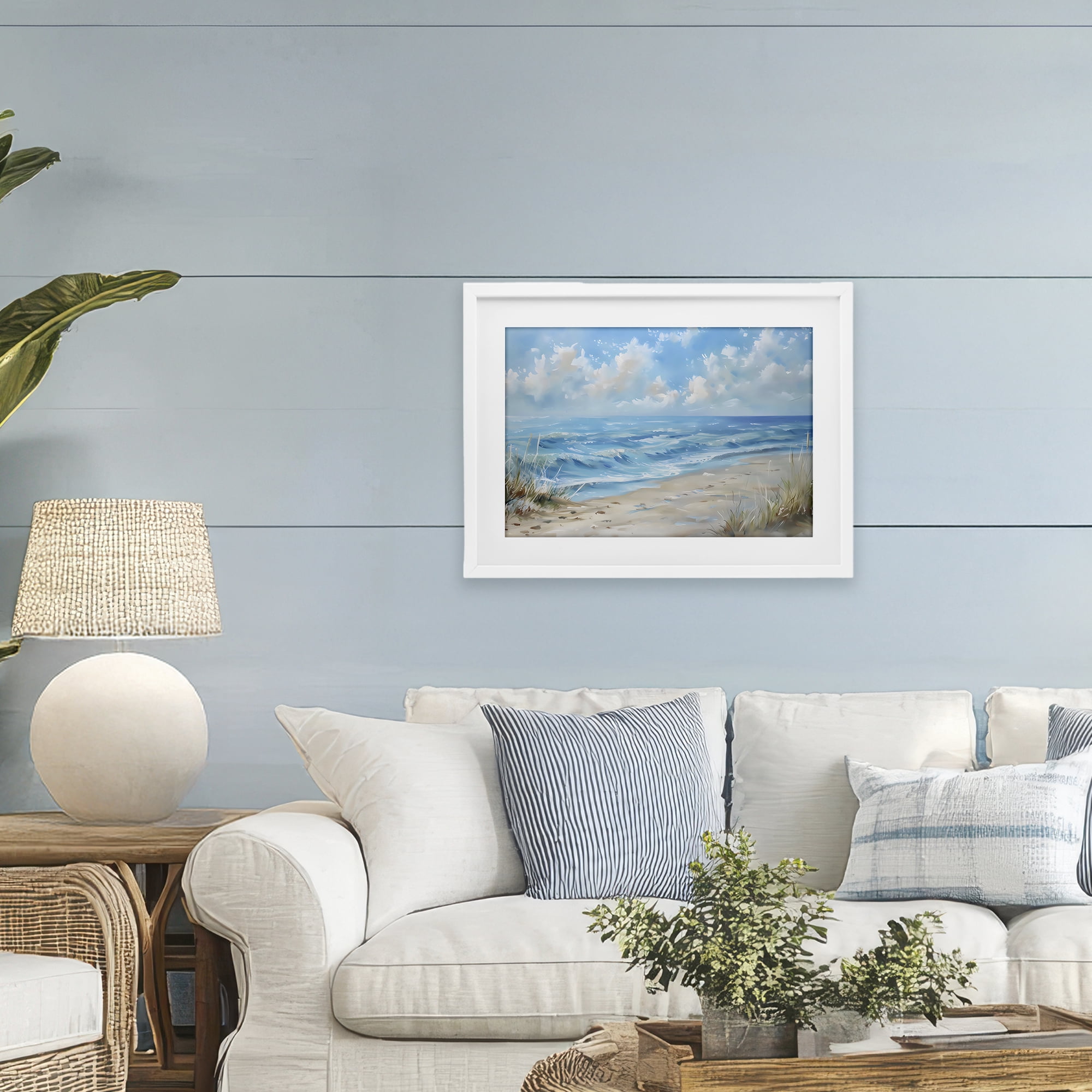 Stupell Industries Coastal Tranquility Horizon White Framed Print Under Glass, design by Creative Studio