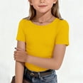 thumbnail image 2 of Karoyedx Girls Summer Basic Tee Girls Short Sleeve T Shirts Kids Summer Tops Cotton Crewneck Basic Tees Yellow Size,5-6 Years, 2 of 4
