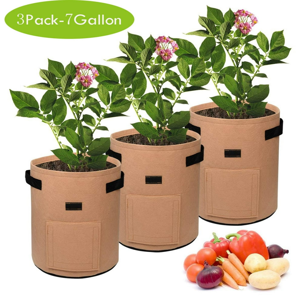 3Pack 7 Gallon Garden Grow Bags Durable Plant Growing Bags Outdoor