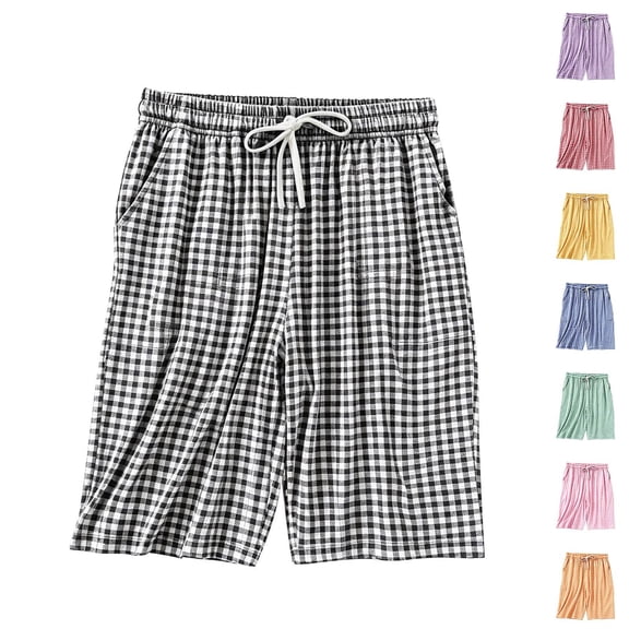 Yievot Womens Pajama Shorts Plaid Drawstring Elastic Waist Loose Casual Sleepwear Lounge Pj Shorts with Pockets