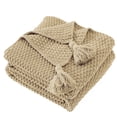 thumbnail image 1 of Manta de sofá de punto suave con borla, cama, mantón de siesta de oficina, manta decorativa para sofá, color beige Speravity LF000016-05B, 1 of 7
