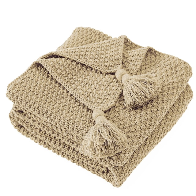 Manta de sofá de punto suave con borla, cama, mantón de siesta de oficina, manta decorativa para sofá, color beige Speravity LF000016-05B
