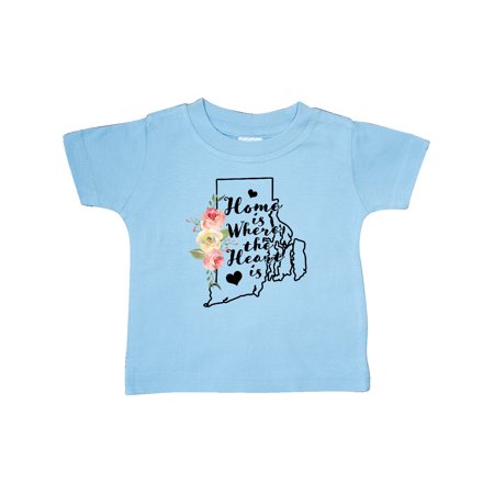 

Inktastic Rhode Island Home is Where The Heart is with Watercolor Floral Gift Baby Girl T-Shirt