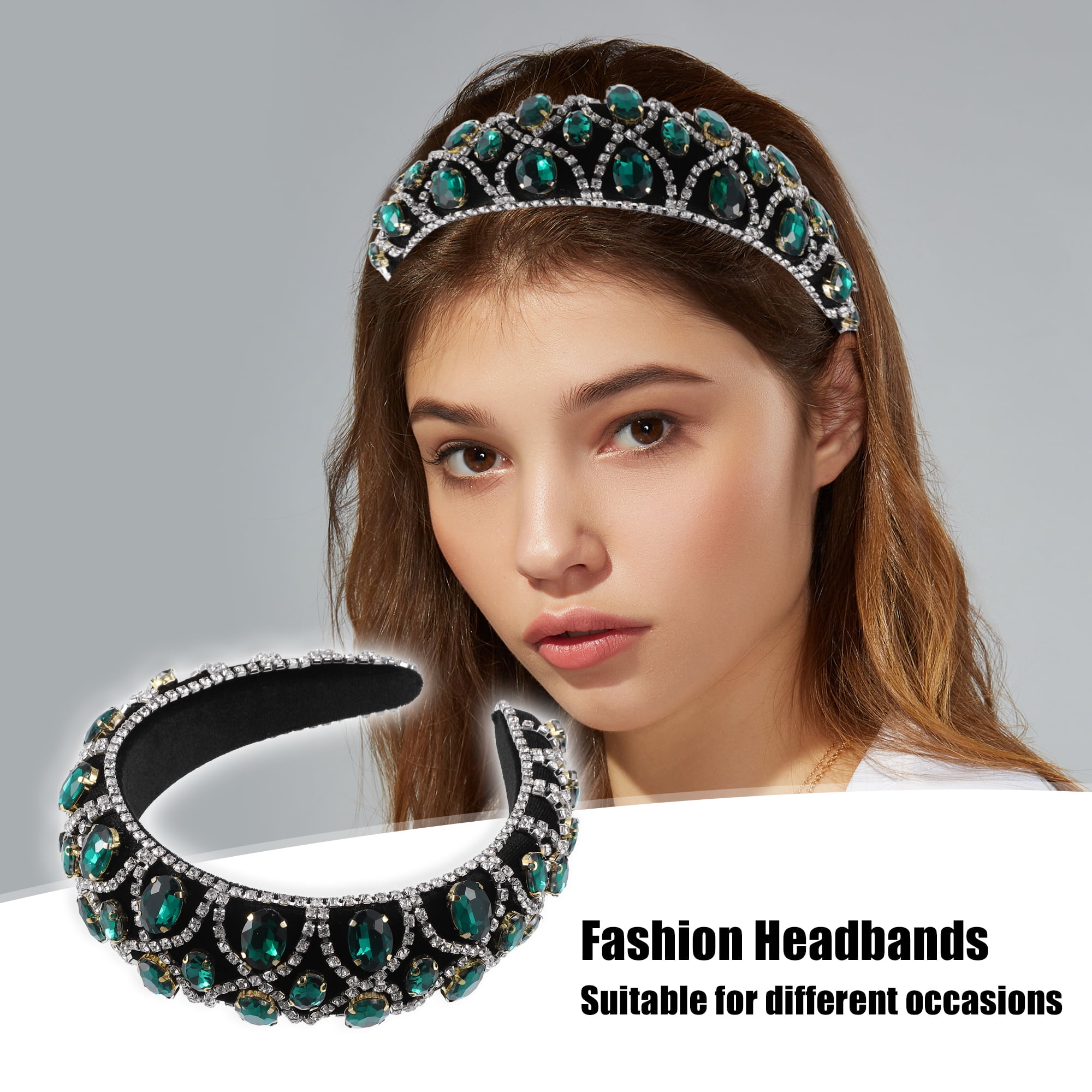 Unique Bargains Faux Crystal Padded Headband Green