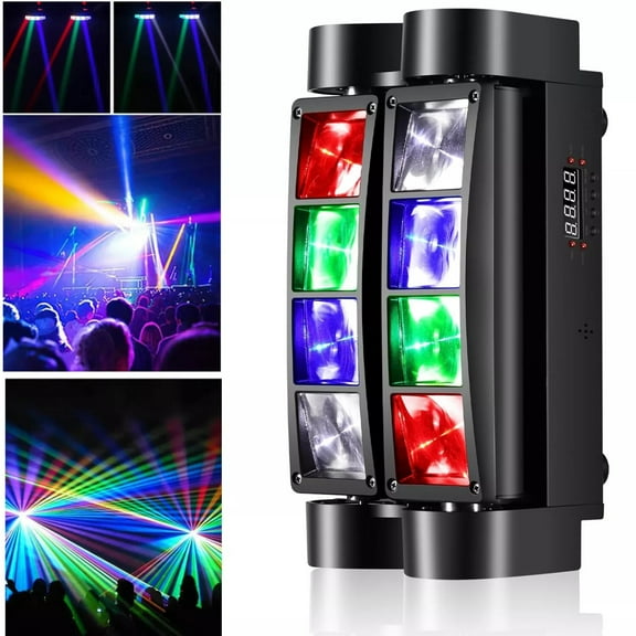 8x3W LED Moving Head DJ Lights - RGBW 4-in-1 Spotlight with 540° Rotation, Sound Activation, and 4 Modes - Perfect for Weddings, Parties, Bars, and Clubs (Black)