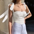 thumbnail image 2 of Women Summer Tops Women's Sleeveless Camisole Tie Shoulder Mesh Strap Tank Crop Tops Business Camisole Top Women Bohemian Shirt Crop Top Back Button Front for Caution Bright Womens White M, 2 of 7