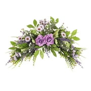 17.7 Inch Rustic Daisy Flower Swag,Spring Summer Rose Lavender Floral Garland with Green Leaves for Wedding Arch,Front Door,Wall,or Garden Decor