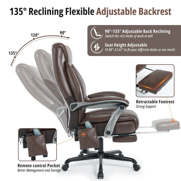 Heated Massage Office Chair with 6 Points Vibration, Reclining Ergonomic Desk Chair with Footrest for Extra Comfort, PU Leather High Back Executive
